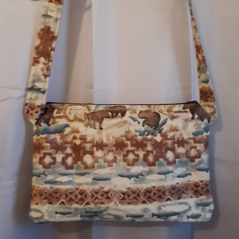NEW Western Flannel Bear Fish Wild Wyoming print Shoulder Handbag Purse Satchel